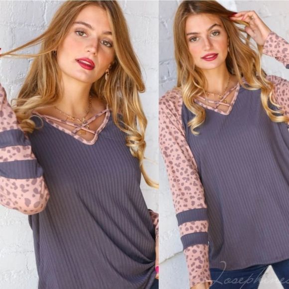 Mauve Criss Cross Animal Print Top - Picture 3 of 7